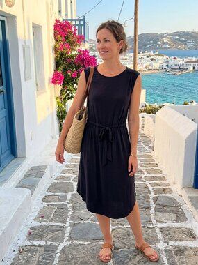 Amour Vert Modal Blend Black Sleeveless Drawstring Dress - Size S